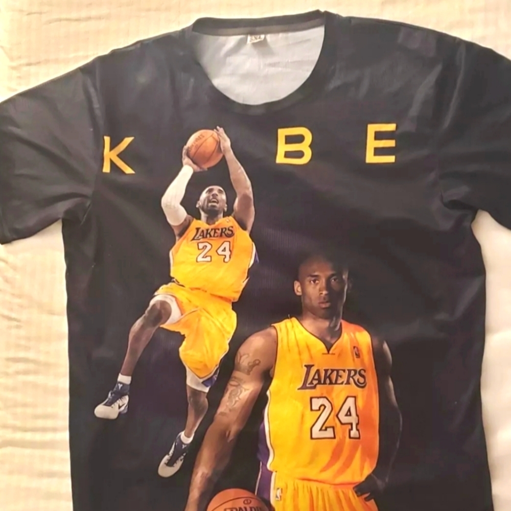 Men's Kobe Bryant Double-Sided Print LA Lakers T Shirt #24 Size 5XL 